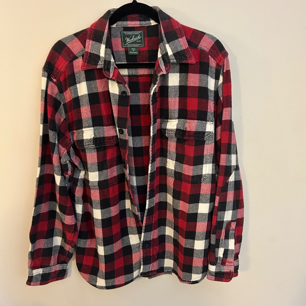 Woolrich Mens Flannel Shacket Elbow Patch‎ Hiking Camping Outdoor Plaid  Sz M